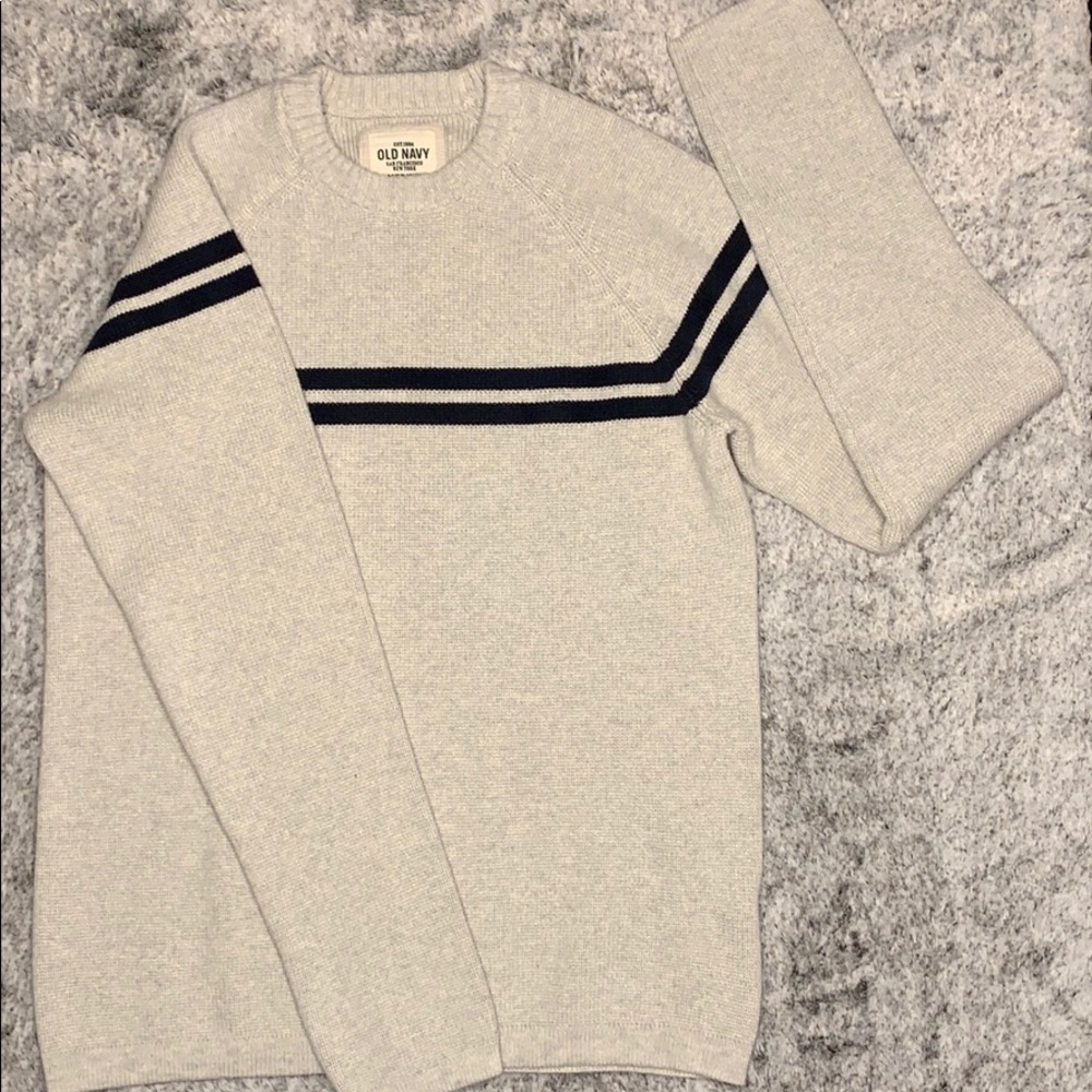 Old Navy Ivory with Navy Stripe Crewneck Sweater